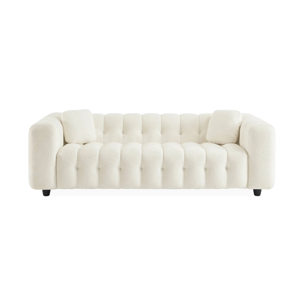 Divano in tessuto bouclé, 3 posti, crema