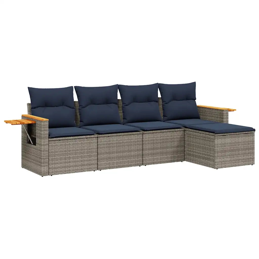 Set Divani da Giardino 5 pz | Set Salotto da Giardino con Cuscini Grigio in Polyrattan