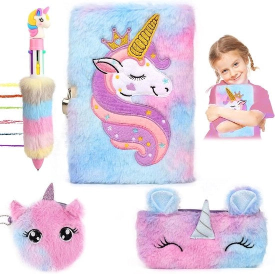 Diario con chiusura - Diario Notizblock con chiusura - Set di Notizblock - Pennarelli a gomma - Borsa per scrittura - Block per disegno - Notizblock con combinazione - Diario A5 - Libro di annotazioni per ragazze - anni 5-6-7-8-9 - lila