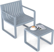 Set di Mobili da Giardino a 2 Pezzi, Poltrona e Tavolino da Giardino, Set da Bistro a Doghe per Patio, Sedia in PP e Tavolino da Caffè Quadrato, Portata 160 kg + 60 kg