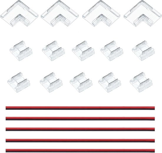 Strisce LED Connettore 2 poli 8 mm COB SMD trasparente senza saldatura - incl. 10 connettori retti - 4 connettori angolari - 5 cavi di estensione