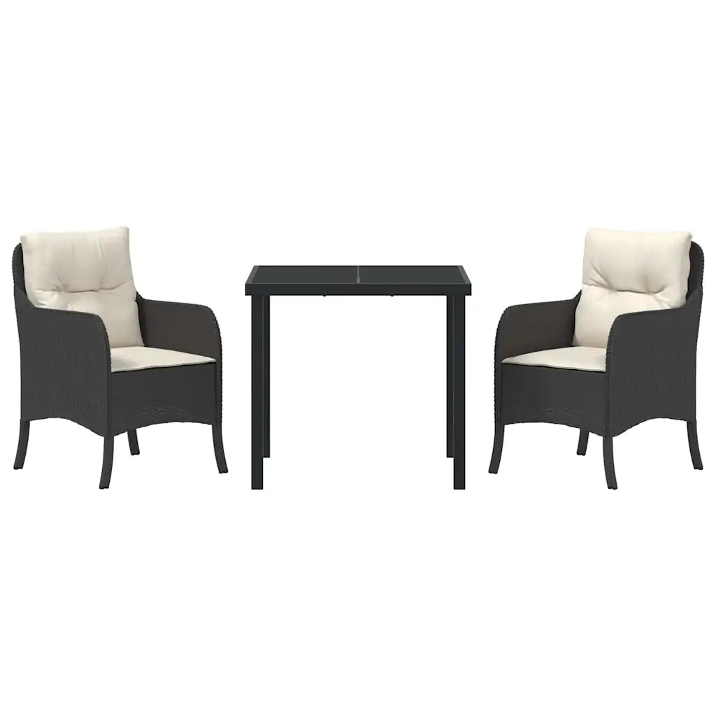 Set da Pranzo per Giardino con cuscino 3 pcs Nero polyrattan