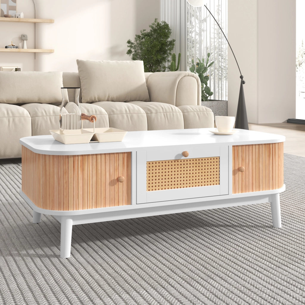 Tavolino da Caff¨¨ in Legno Massello con Cassetti e Ripiano ¨C Xylo ¨C Naturale
