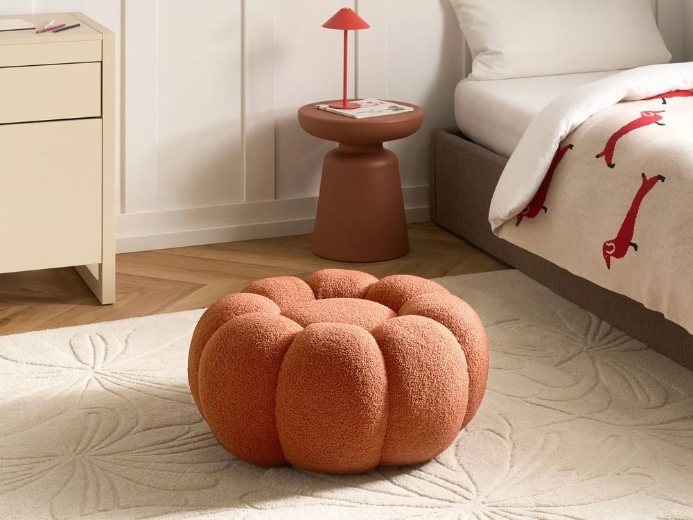Pouf poggiapiedi moderno rotondo grande in tessuto boucle Marrone Soggiorno moderno Camera da letto