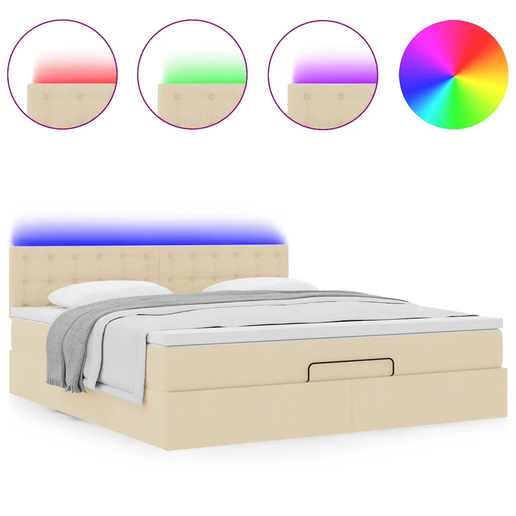 Struttura Letto Pouf con Materasso Crema 160x200 cm in Tessuto