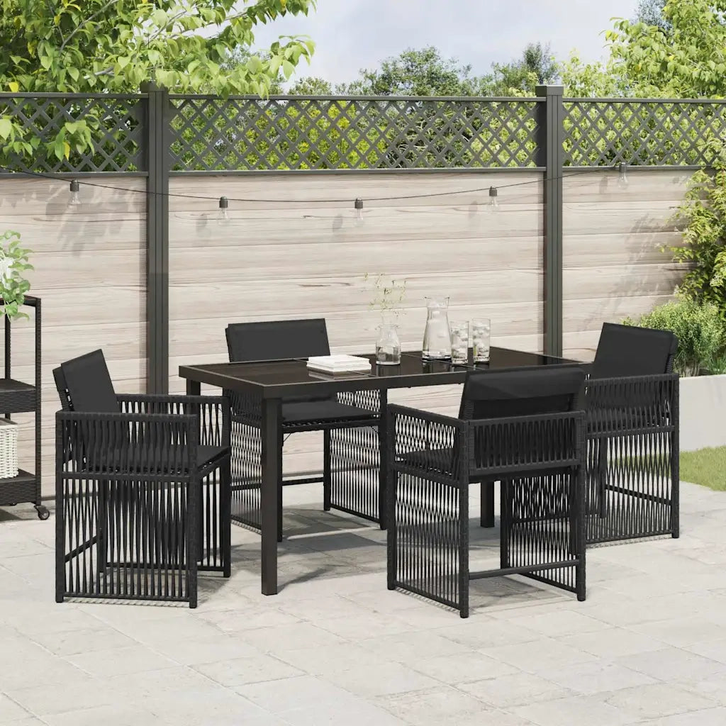 Set da Pranzo per Giardino 5 pz | Set Salotto da Giardino Nero polyrattan