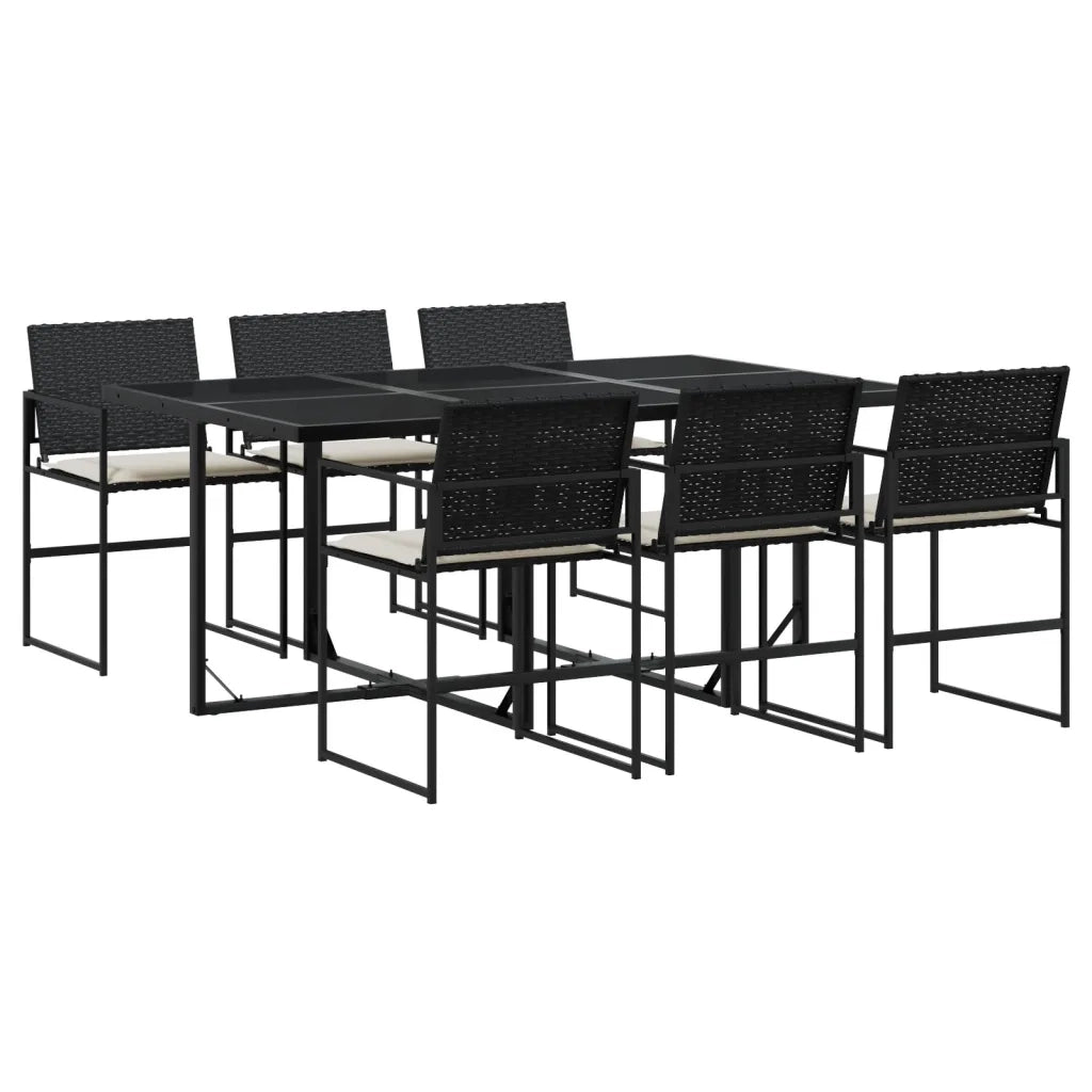 vidaXL Set da Pranzo da Giardino 7 pz Nero con Cuscini in Polyrattan