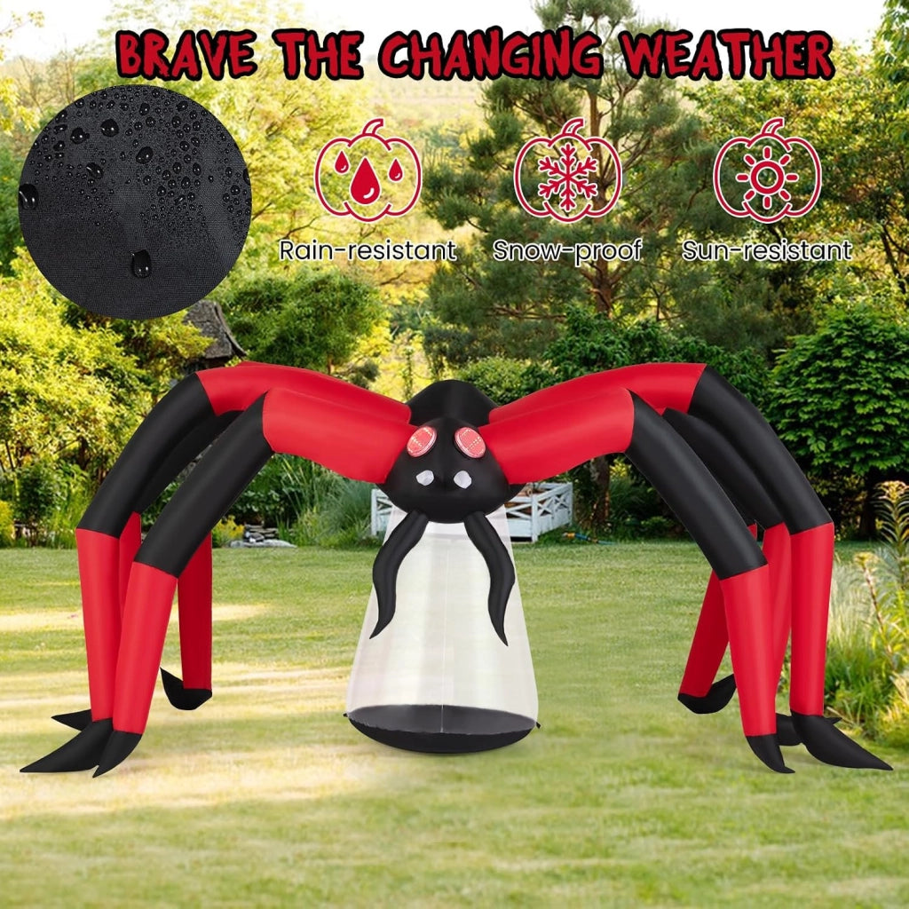Decorazione Halloween, ragno Halloween gonfiabile, 313 x 130 x 150 cm, 2 luci rosse e 1 LED integrati, soffiatore incluso, decorazione per esterni e interni per giardino, cortile, casa