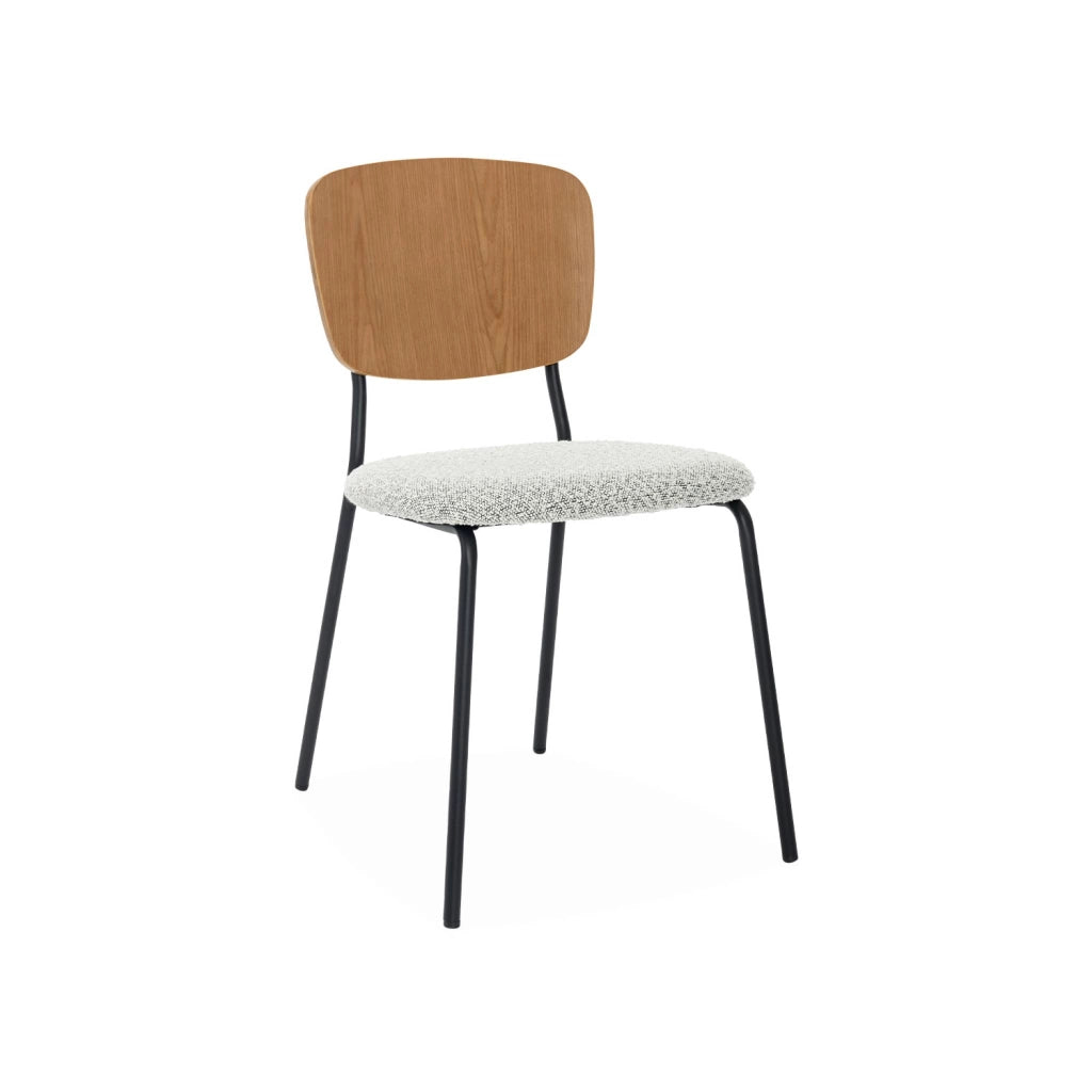 Set 2 sedie bouclé struttura in legno con gambe in metallo, bianco
