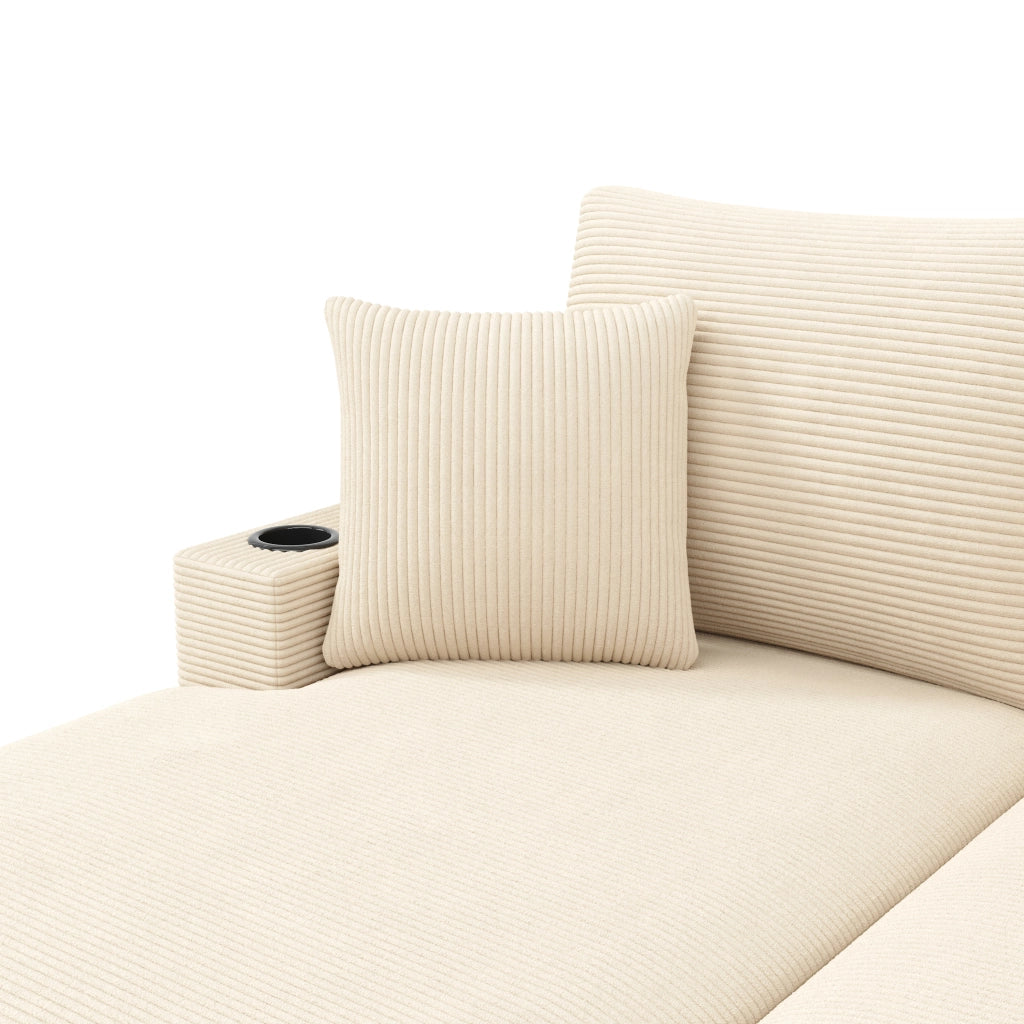 Divano letto a 2 posti modulare con porta cellulare; USB e portabicchieri; beige