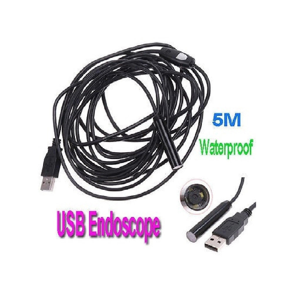Trade Shop - Telecamera Endoscopica Usb Flessibile Telecamera Foto Ispezione 4 Led 5 Mt Sonda -