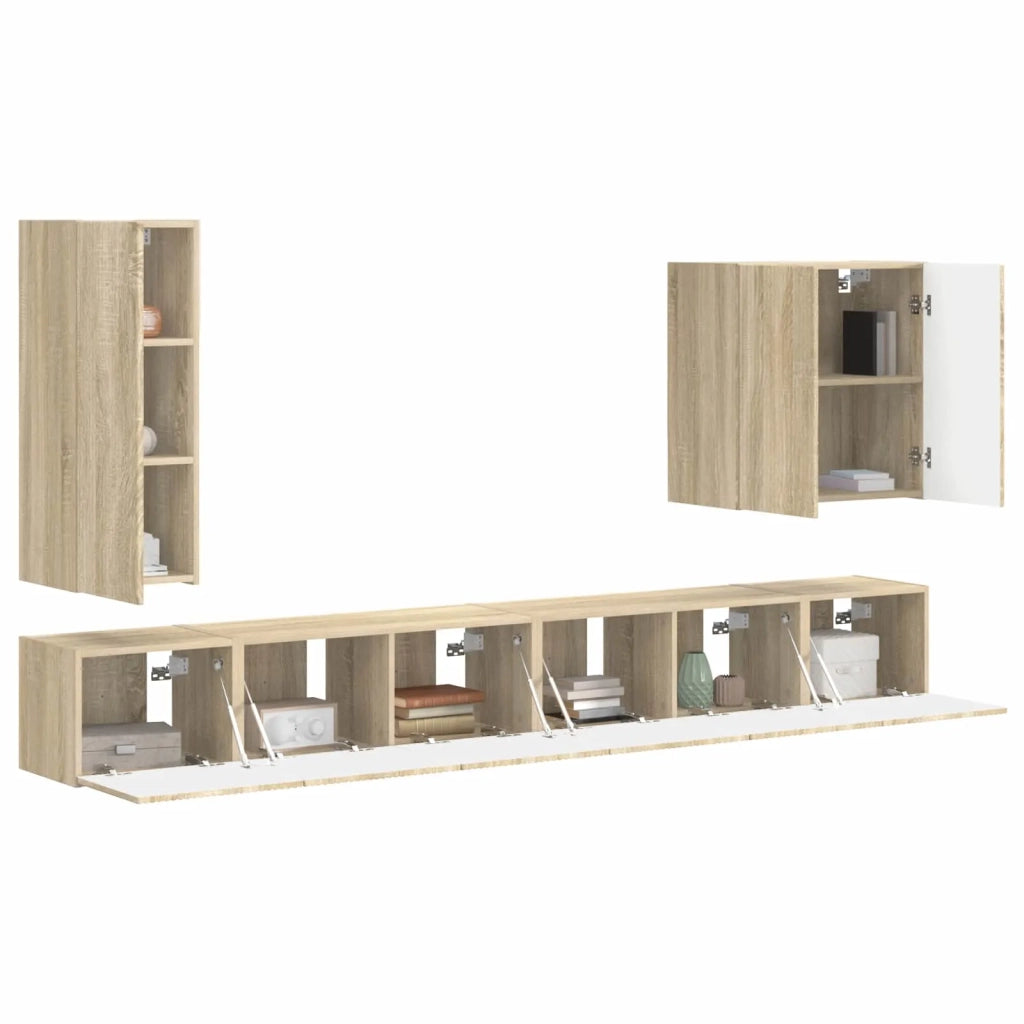 Set di Mobiletto da TV a Parete 6 pcs Rovere Sonoma
