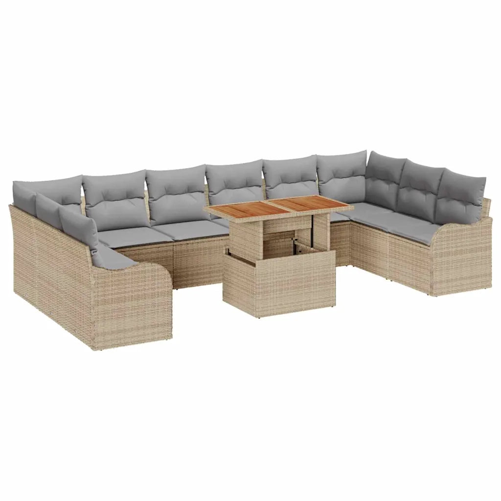 Set Divano da Giardino 11 pcs Beige Poly Rattan
