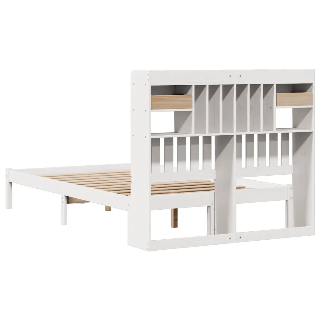 Letto Libreria senza Materasso-Struttura Letto con contenitore Bianco 135x190 cm Legno di Pino 864906