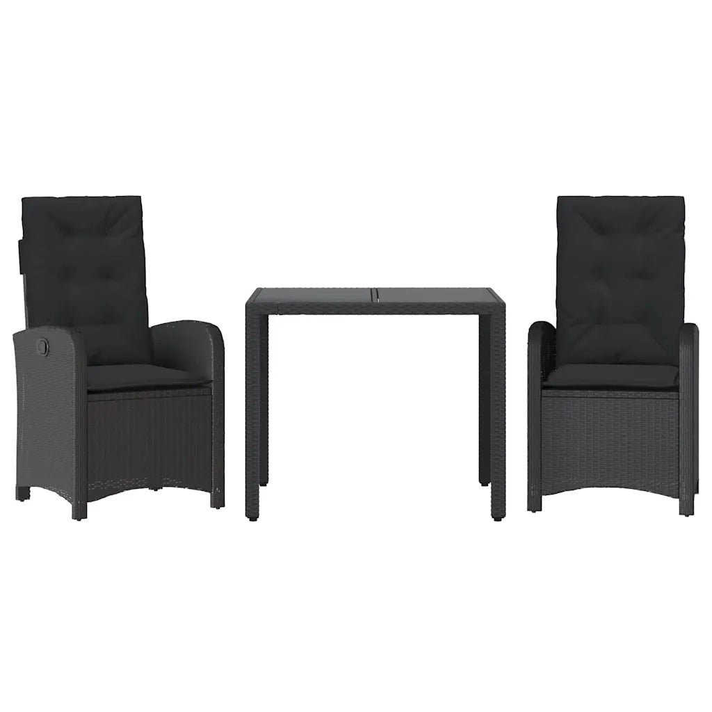 Set da Pranzo da Giardino 3 pz | Set Salotto da Giardino con Cuscini Nero in Polyrattan