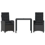 Set da Pranzo da Giardino 3 pz | Set Salotto da Giardino con Cuscini Nero in Polyrattan