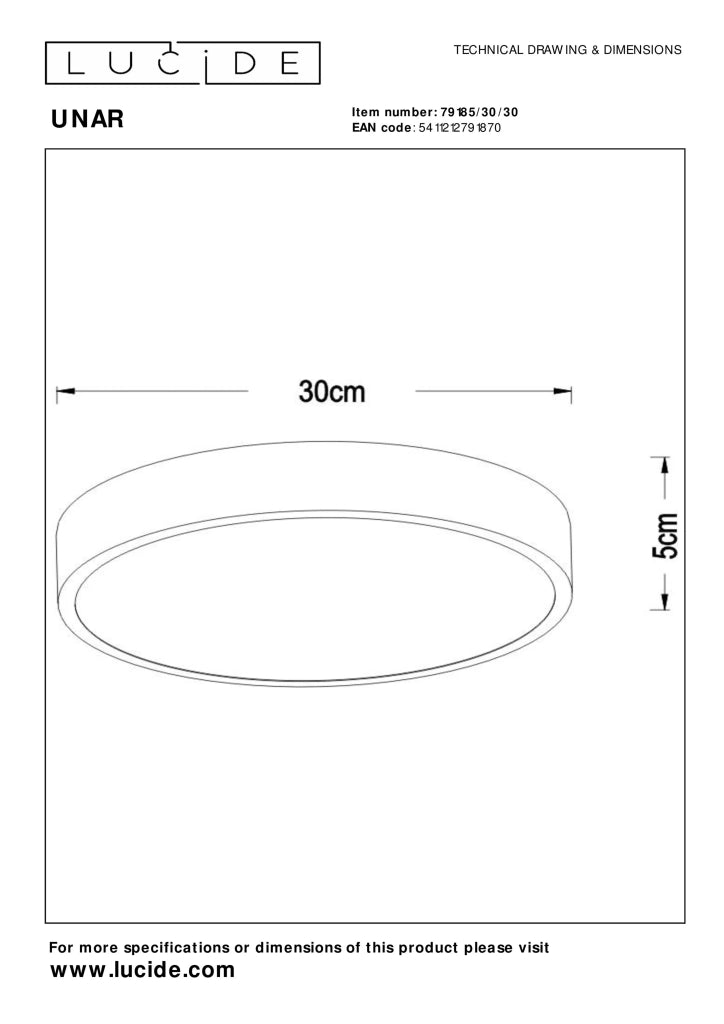 Plafoniera LED rotonda 30 cm nera 18W Lucide UNAR IP20