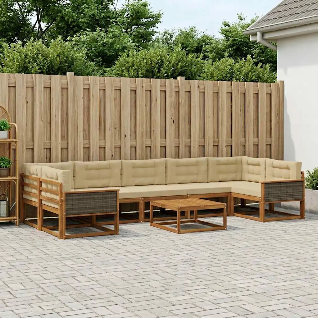 Set di divani da esterno con cuscino 8 pcs Naturale e Beige