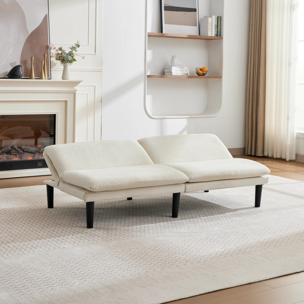 DIVANO 2 POSTI Reclinabile 120°/150°/180° Beige in velluto effetto corda