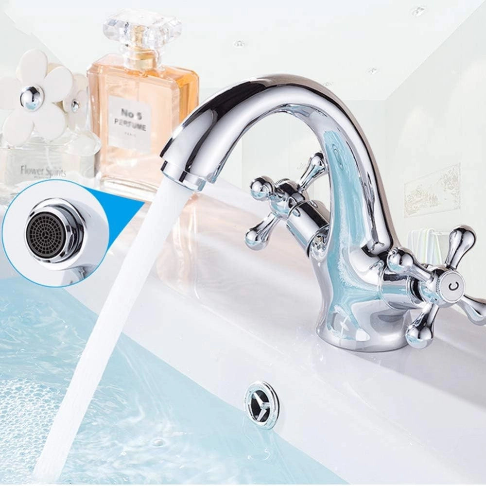Trade Shop - Rubinetto Bicomando Per Lavabo Appoggio Bagno Comando Croce Vite Acciaio Cromato -