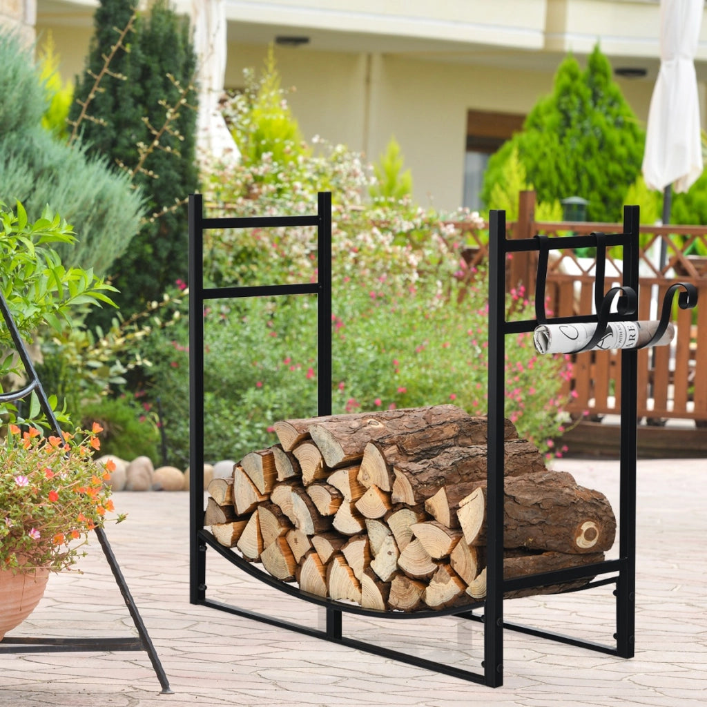 Portalegna da ardere in metallo lungo 84cm con supporti per accendifuoco staccabili, Portalegna portata 50kg-Accessori caminetti e stufe a legna