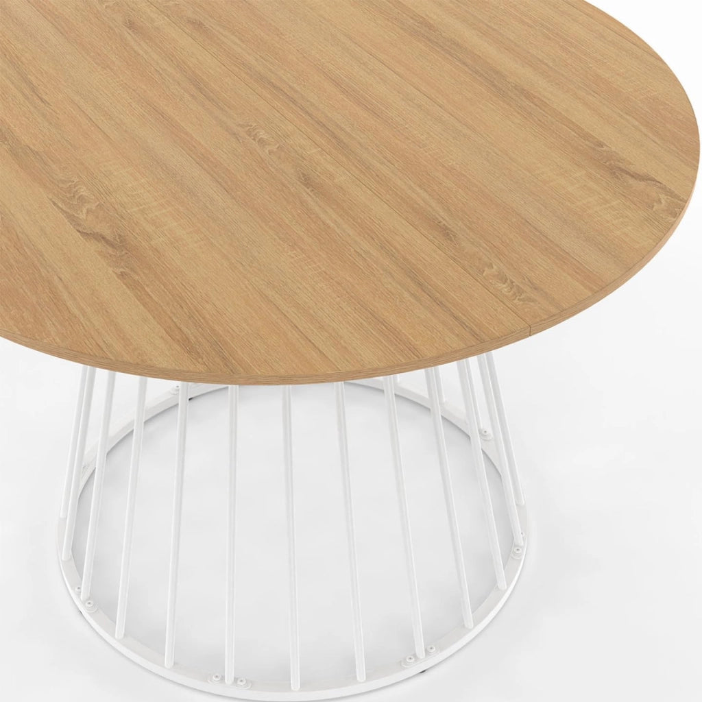 Tavolo da pranzo rotondo per 6 persone YUNA con piano in legno e gamba in filo metallico bianco 110 cm