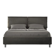 Letto Matrimoniale 160x190 cm con Rete e Contenitore con Testata e Alzata Comoda Imbottito in Microfibra Mados Grigio