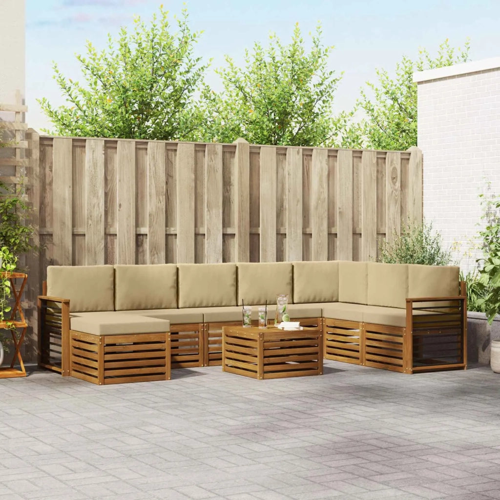 Set di divani da esterno con cuscino 9 pcs Naturale e Beige