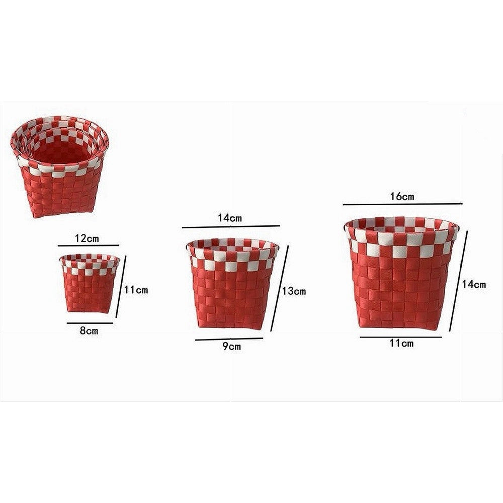 Trade Shop - Set 3 Cestini Porta Oggetti Organizer Tessuto Bagno Rotondi Rosso Bianco 59077 -