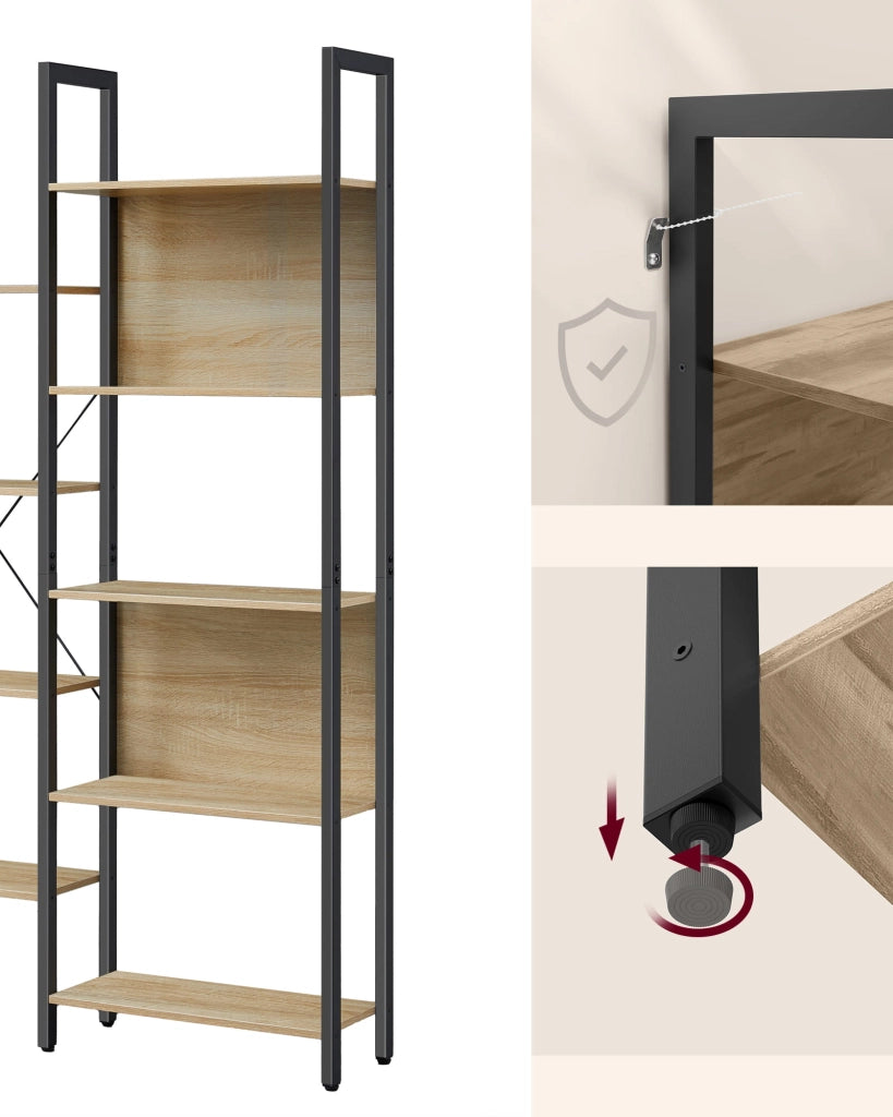 Libreria doppia Valora - Stile loft in rovere Sonoma con 14 ripiani