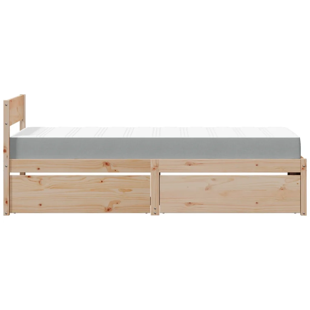 Letto con Cassetti e Materasso-Struttura Letto con contenitore 90x190 cm Legno Massello di Pino
