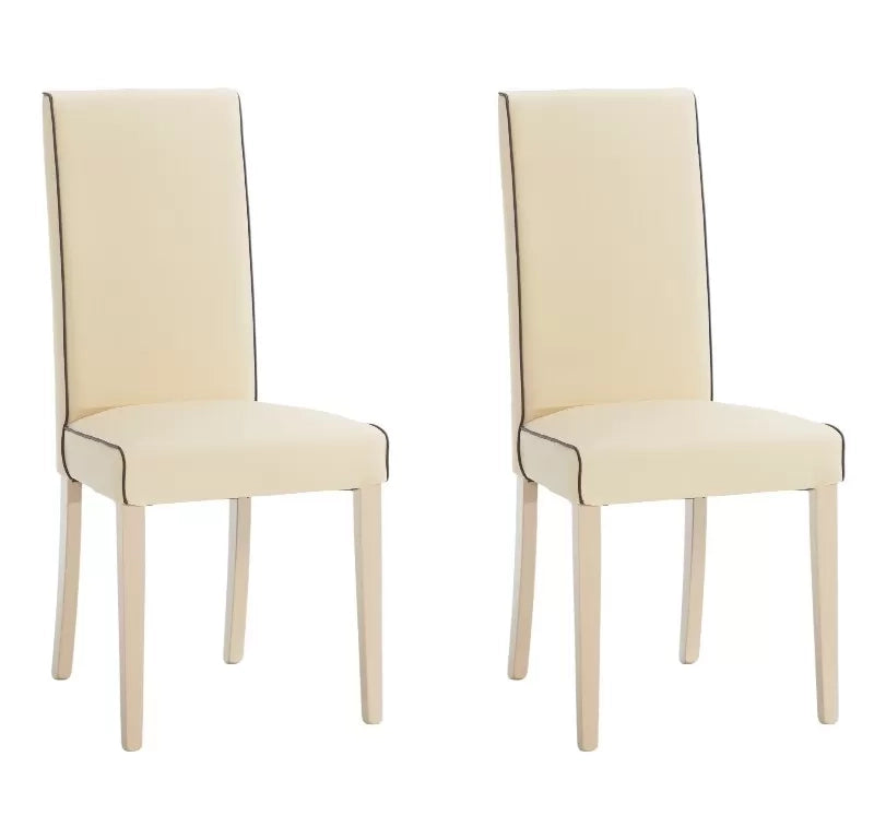Set 2 sedie imbottite avorio in ecopelle filo marrone (6098) - Mobili 2G