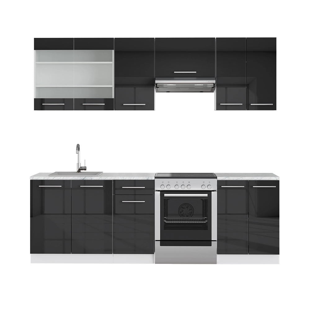 Cucina componibile Fame-Line Antracite lucido/Bianco 240 cm senza piano di lavoro Vicco