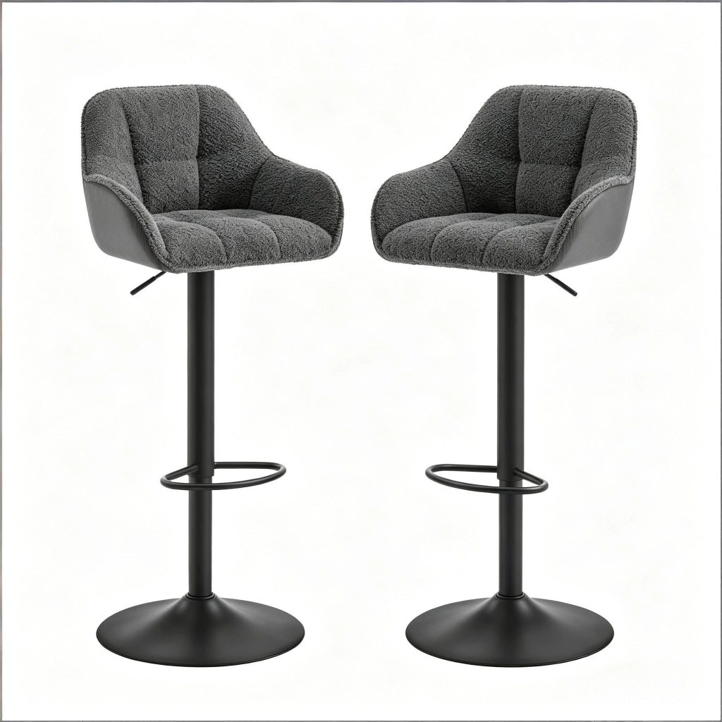 Sgabello da bar girevole regolabile in altezza set da 2 in chenille e velluto a coste grigio scuro 52 × (87-109) × 50 cm