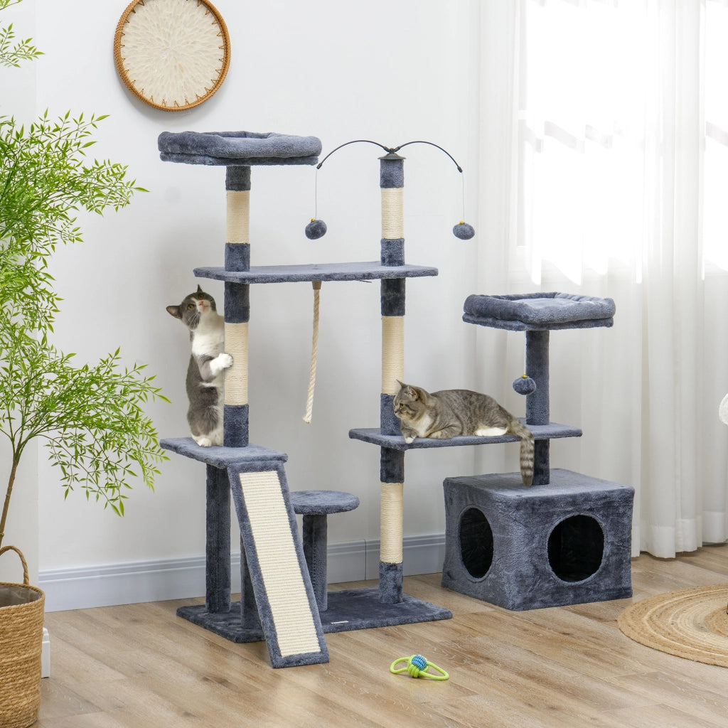 Torre per Gatti con Piattaforme e Posti in Sisal ¨C zephmum ¨C Grigio Scuro 134 cm