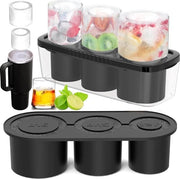 Blocco di ghiaccio in silicone - coperchio e contenitore - 3 celle - scatola per cubetti di ghiaccio - tazza da 100 ml Tumbler - bicchiere per cocktails whisky - purea di frutta - ghiaccio - nero