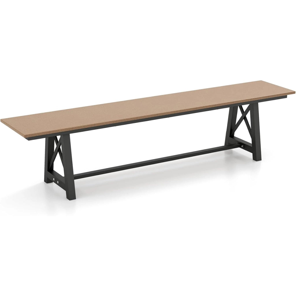 Panchina da esterno in hdpe struttura metallica, Panchina da patio lunga 183 cm Marrone e Nero-Panchine