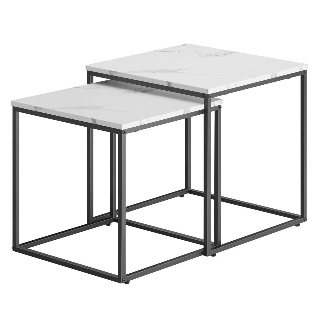 Tavolino da caffè quadrato Valora, set da 2 | Piano in marmo con struttura in acciaio nero