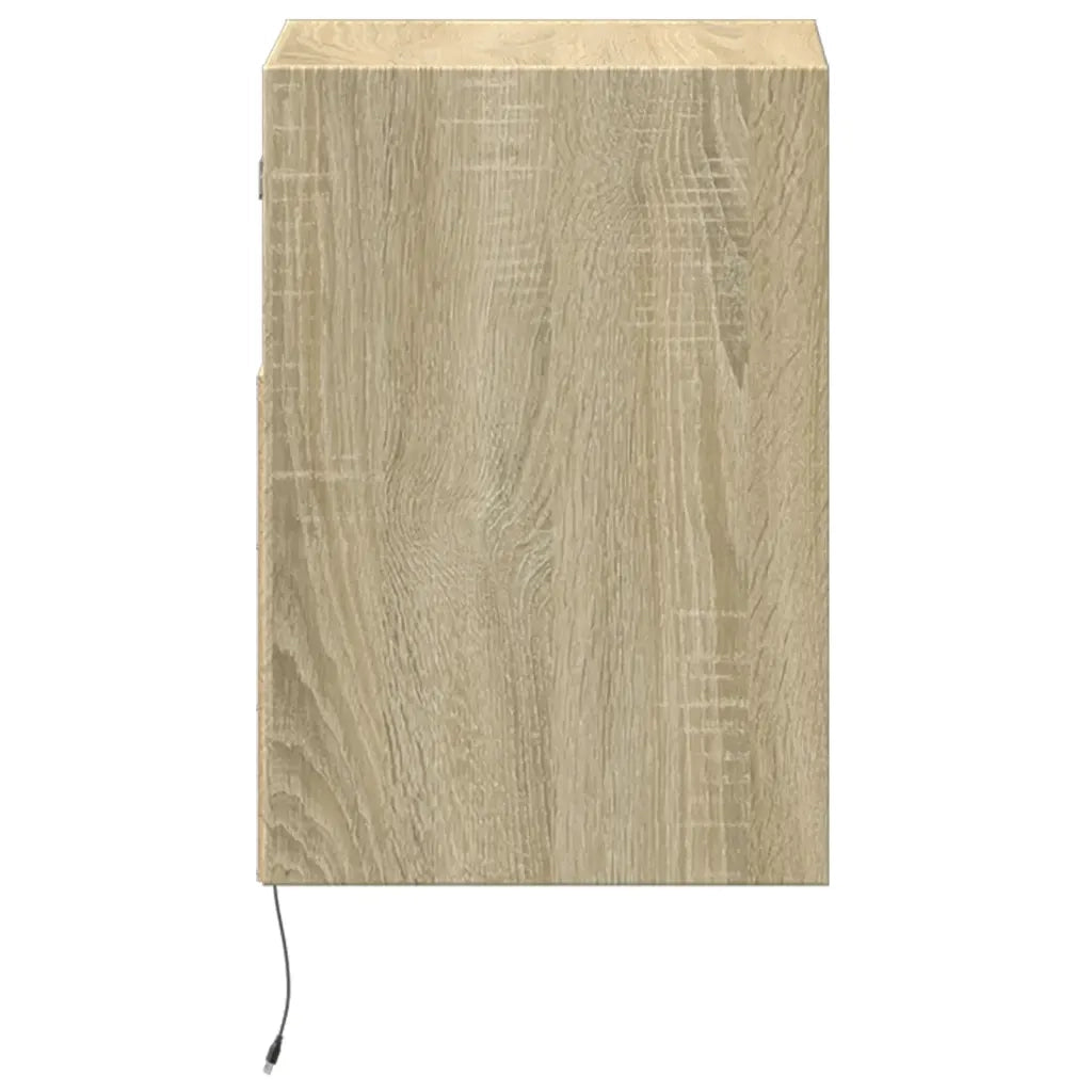 Comodino | Armadio da Notte | Mobiletto da notte a Parete con luci LED Rovere Sonoma