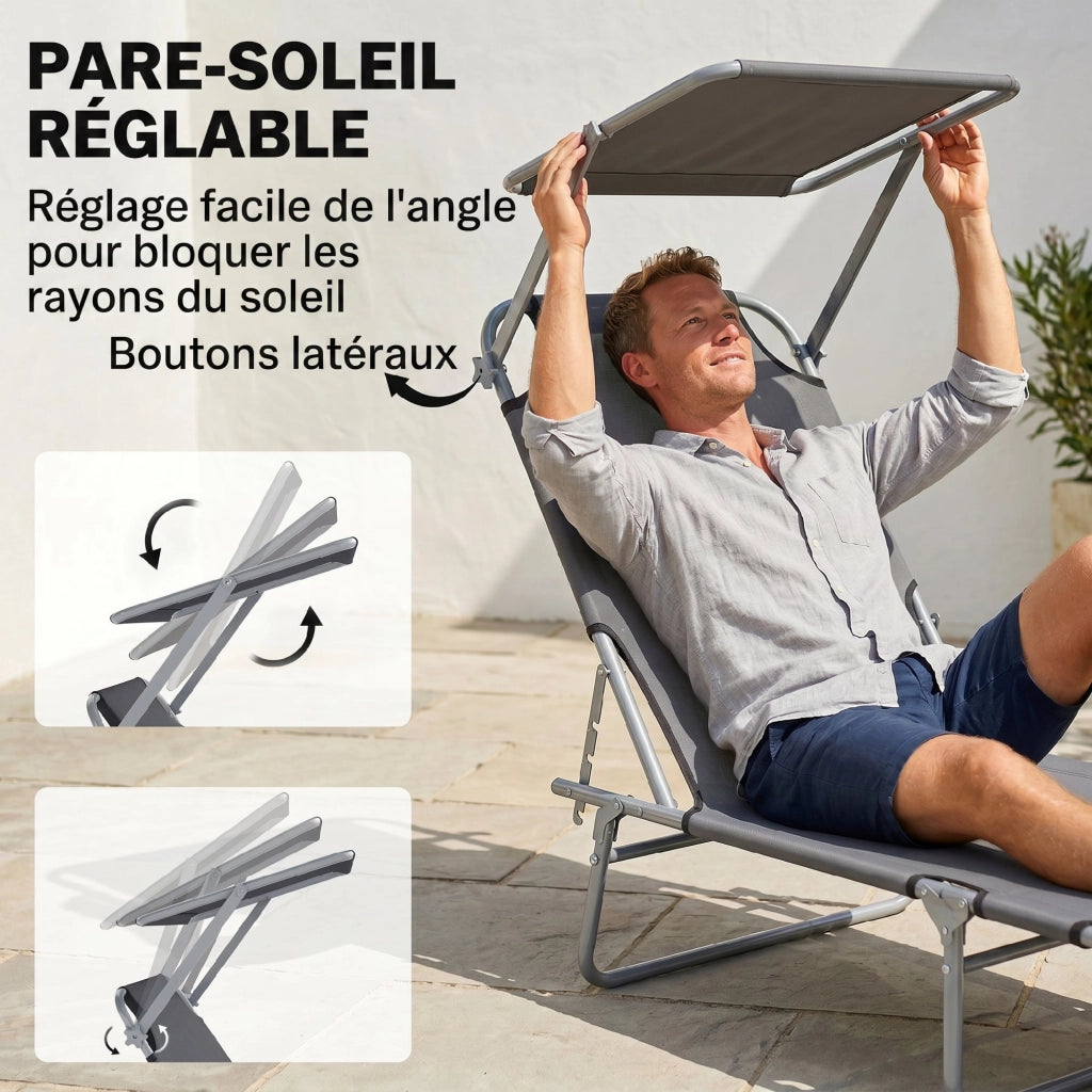 Poltrona da giardino reclinabile ¨C zephmum ¨C 187x58x36 cm grigio