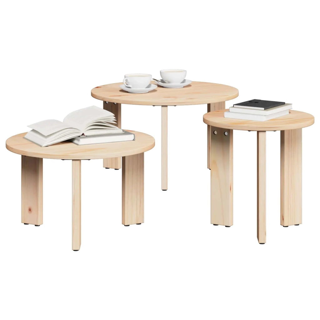 3 pz Tavolino da salotto | Tavolino da caff¨¨ | Tavolino da Soggiorno Naturale Legno di pino massello