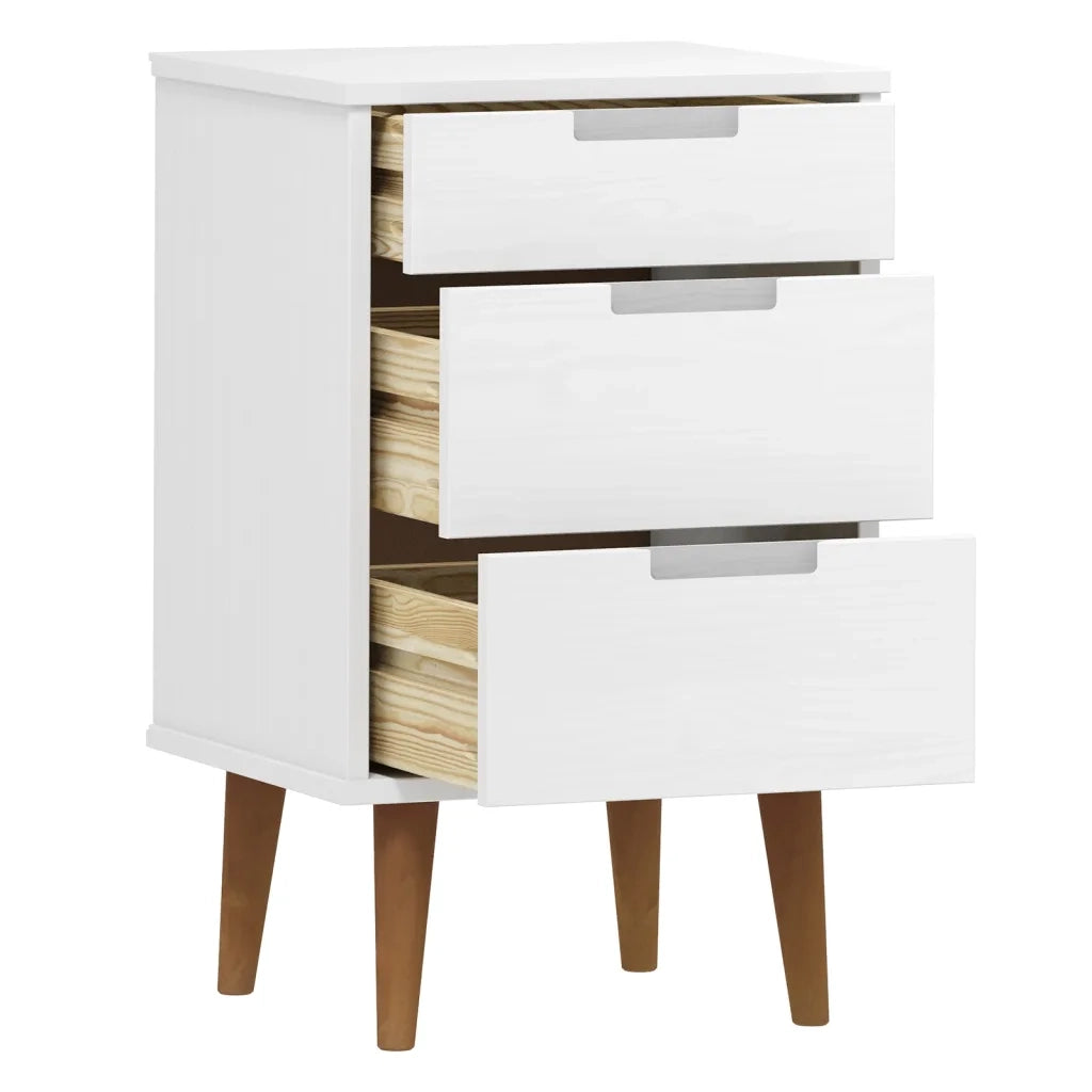 Comodino MOLDE Bianco 40x35x65 cm in Legno Massello di Pino 350499