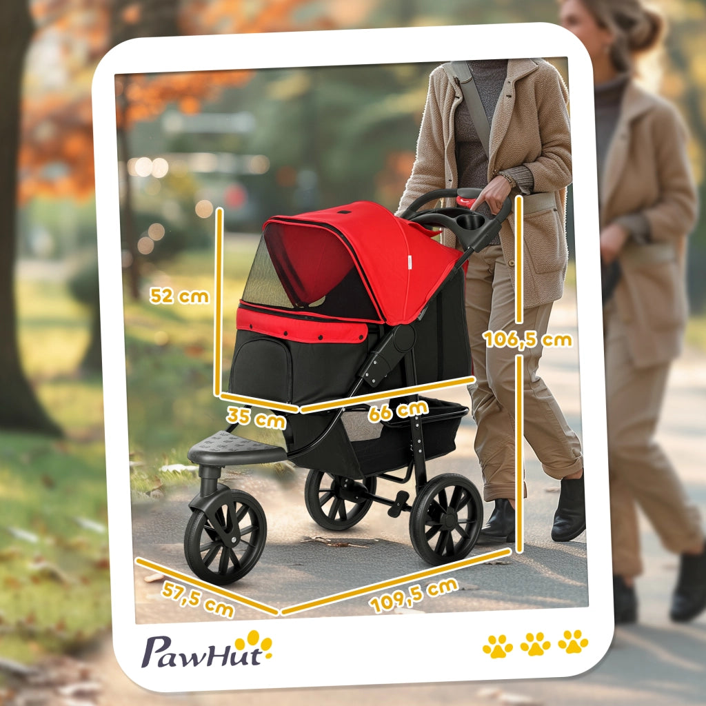 Passeggino per cani pieghevole ¨C Xylo ¨C 3 ruote, fino a 10 kg, rosso, 109,5x57,5x106,5 cm