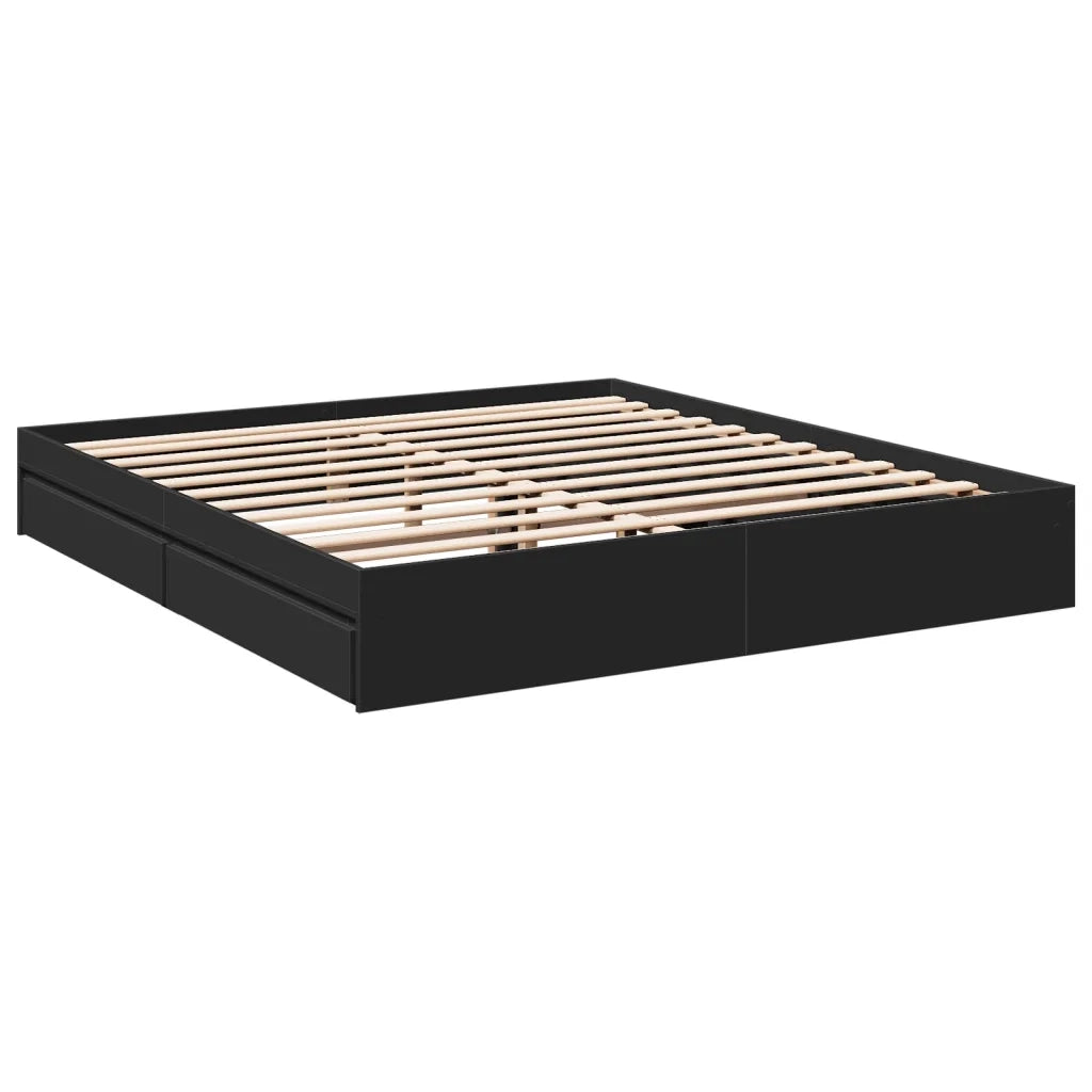 Letto matrimoniale | Letto per adulti | Giroletto con Cassetti Nero 200x200 cm in Legno Multistrato