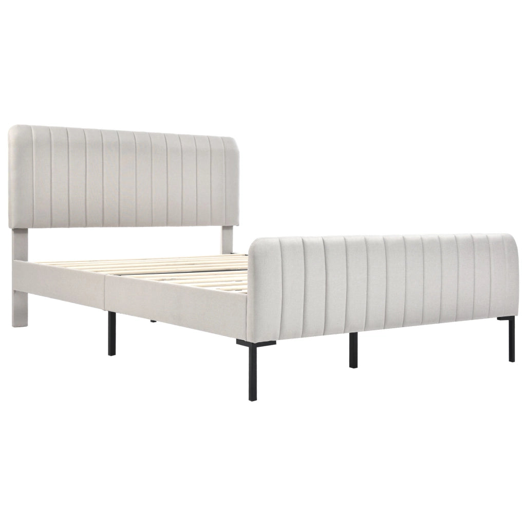 OKWISH Letto Imbottito 140×200 cm, Letto Matrimoniale con Testiera Regolabile in Altezza e Doghe, senza Materasso, in Lino, Grigio Beige