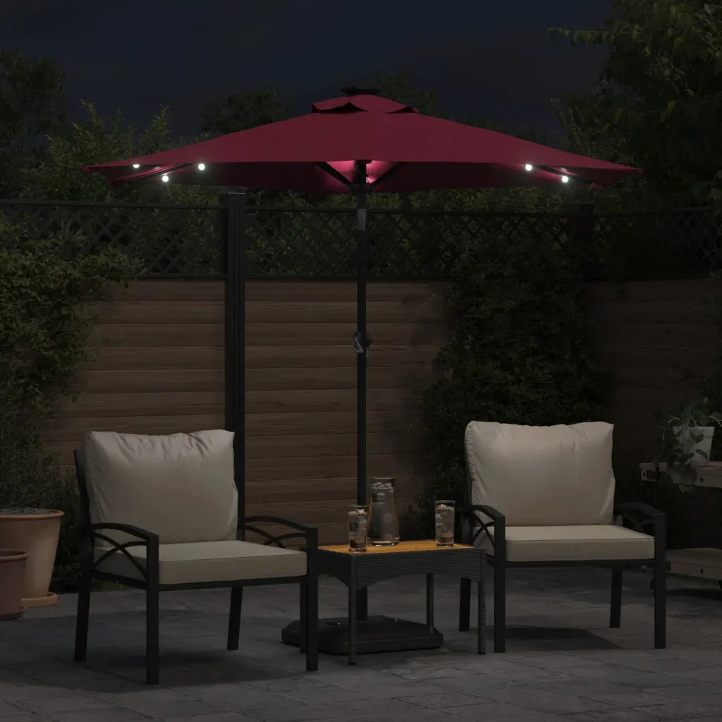 vidaXL Ombrellone Giardino LED Palo Acciaio Rosso Bordò 225x225x212 cm