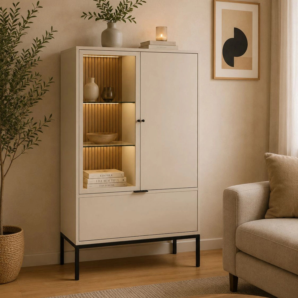 Mobile Espositore Lolamaha, Vetrina 3 Ripiani, 76x40x116h cm Beige