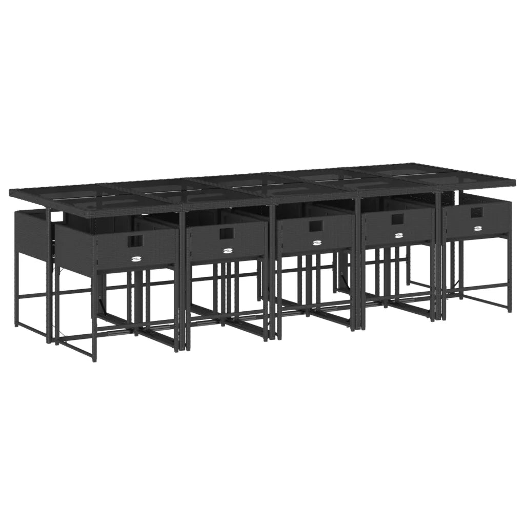 Set da Pranzo da Giardino 11 pz con Cuscini in Polyrattan Nero 3278057