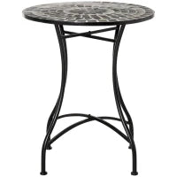 Tavolino da Giardino Piccolo in Metallo e Ceramica, Tavolino con Mosaico da Esterno per Terrazzo o Balcone, Ф60x71cm, Grigio Nero