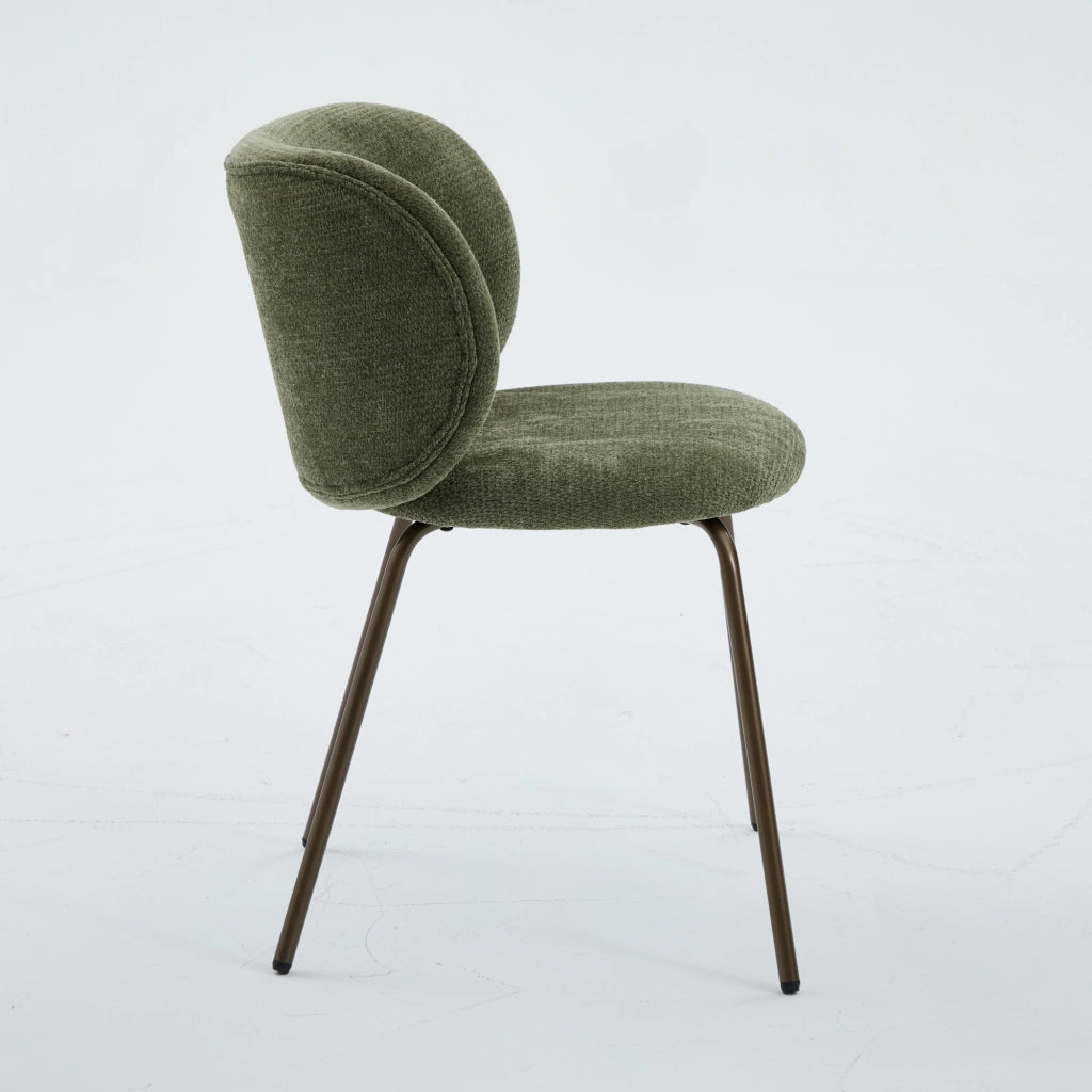 Sedia da Pranzo in Tessuto Chenille ¨C MINIMAL ¨C Verde, Schienale Curvo, Gambe in Metallo